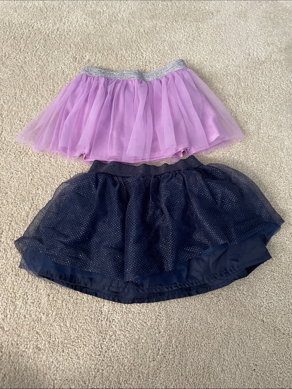 Pair of little girls tulle skirts, purple and navy